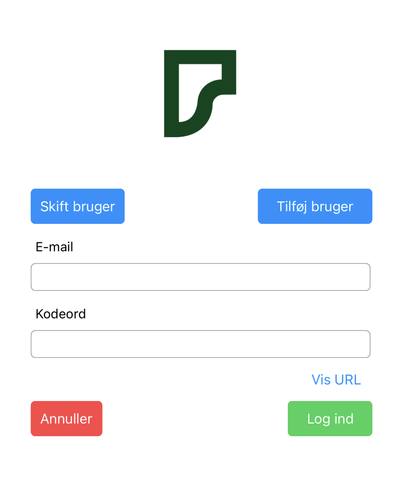 Log ind formular i app