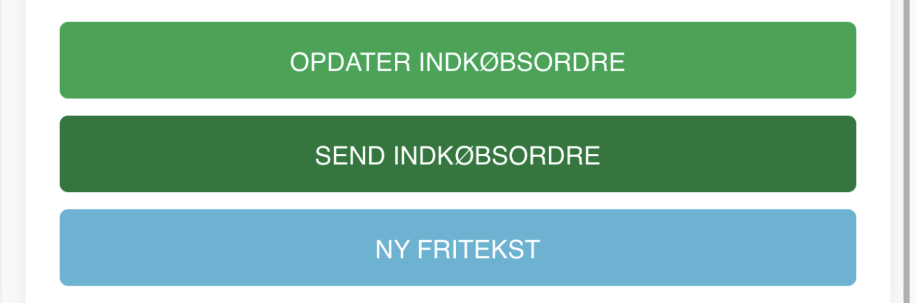Menu i bunden af oprettelsen af ny indkøbsordre