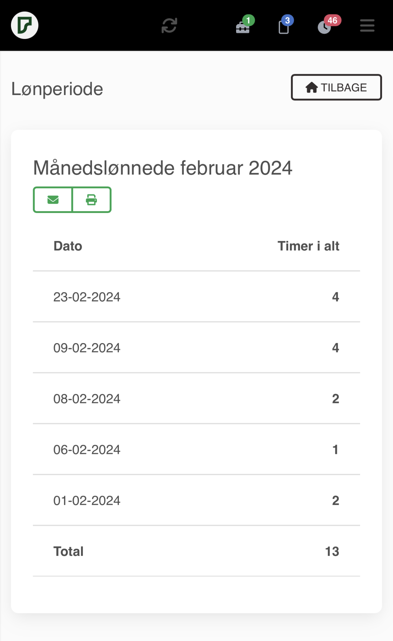 Se tidsregistreringer i perioden