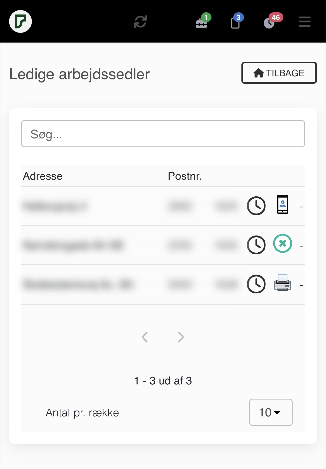 Liste over ledige arbejdssedler