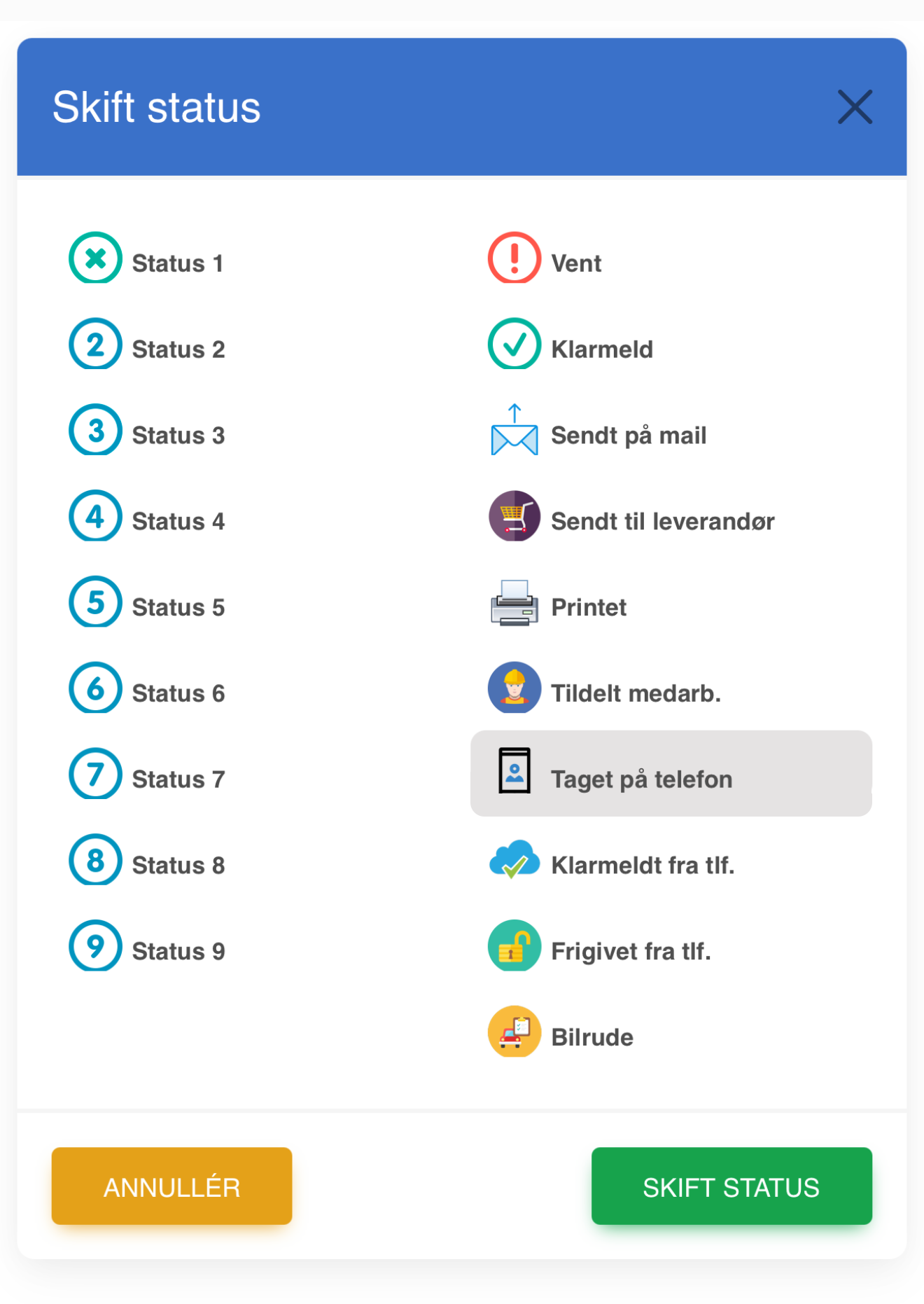 Skift status-dialogvindue