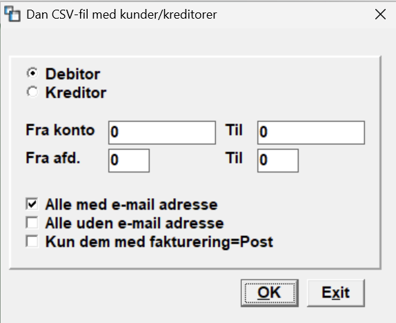 Dan CSV-fil med kunder/kreditorer