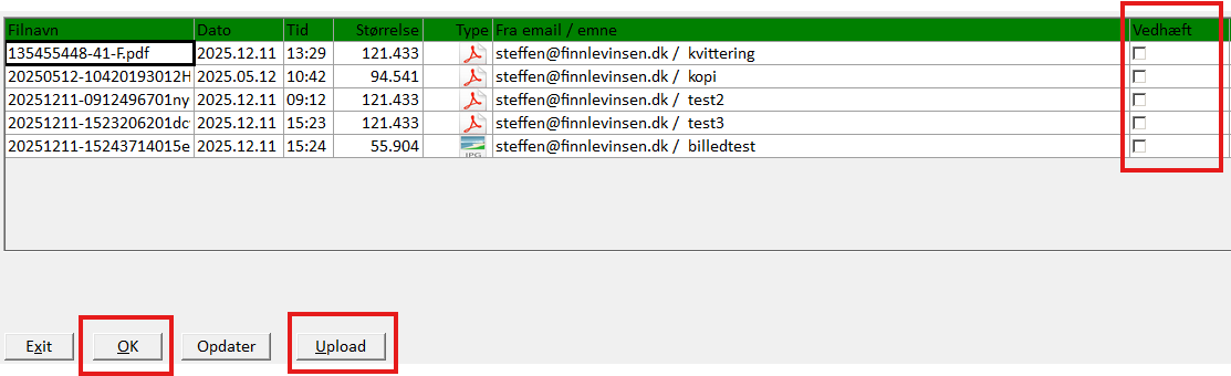 postkasse med bilag